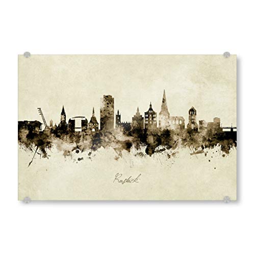 artboxONE Acrylglasbild 30x20 cm Städte Rostock Germany Skyline Sepia - Bild Rostock Deutschland Painting von artboxONE