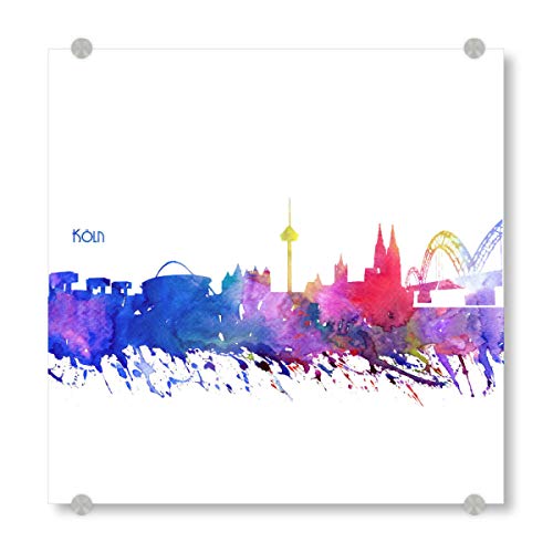 artboxONE Acrylglasbild 30x30 cm Städte Köln Skyline Silhouette Bild hinter Acrylglas - Bild köln blau bunt von artboxONE