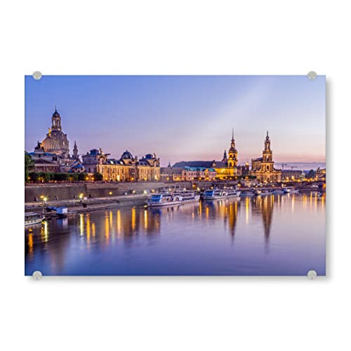 artboxONE Acrylglasbild 60x40 cm Städte/Dresden Skyline Dresden Bild hinter Acrylglas - Bild Skyline Boote Deko von artboxONE