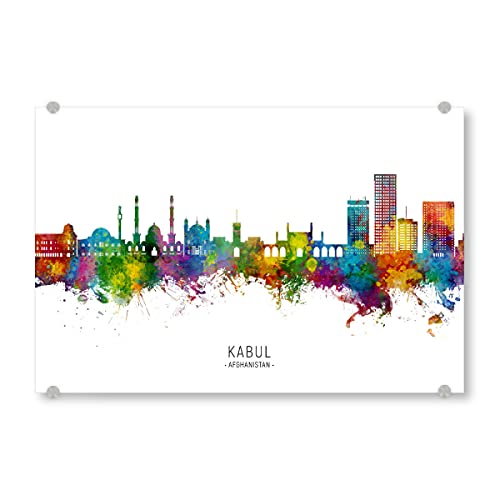 artboxONE Acrylglasbild 60x40 cm Städte Kabul Afghanistan Skyline txt Bild hinter Acrylglas - Bild Kabul bunt City von artboxONE