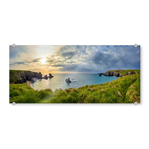 artboxONE Acrylglasbild 90x30 cm Natur Grüne Küste Cornwalls Bild hinter Acrylglas - Bild England England frühling von artboxONE