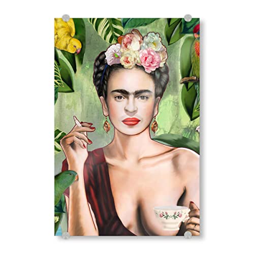 artboxONE Acrylglasbild 90x60 cm Glasbild Menschen Frida Con Amigos - Bild Frida Kahlo Dschungel Frau von artboxONE