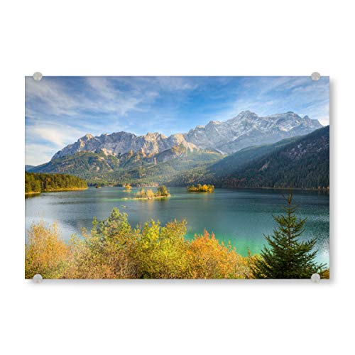 artboxONE Acrylglasbild 90x60 cm Natur Eibsee in Bayern Bild hinter Acrylglas - Bild Eibsee Bayern Berge von artboxONE