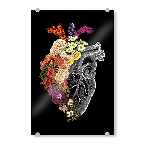artboxONE Acrylglasbild 90x60 cm Natur Flower Heart Spring - Bild Vintage anatomisches Herz Blumen von artboxONE