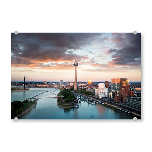 artboxONE Acrylglasbild 90x60 cm Städte Düsseldorf Medienhafen Skyline - Bild Düsseldorf Medienhafen Panorama von artboxONE