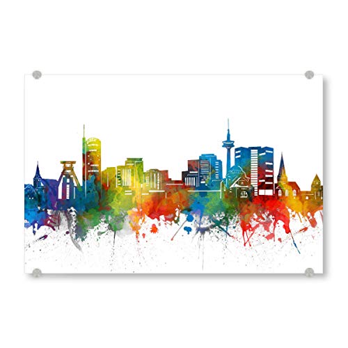 artboxONE Acrylglasbild 90x60 cm Städte Essen Skyline Watercolor Bild hinter Acrylglas - Bild Essen Cities City von artboxONE