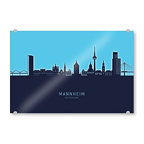 artboxONE Acrylglasbild 90x60 cm Städte Mannheim Skyline Glow Blue - Bild Mannheim Cityscape Deutschland von artboxONE