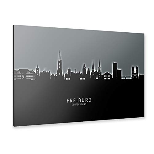 artboxONE Alu-Print 150x100 cm Freiburg Skyline Glow White von Künstler Michael Tompsett von artboxONE