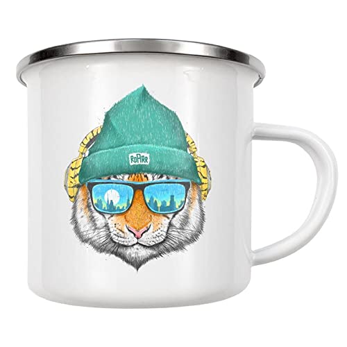 artboxONE Emaille Tasse City Tiger von Nikita Korenkov - Emaille Becher Natur von artboxONE