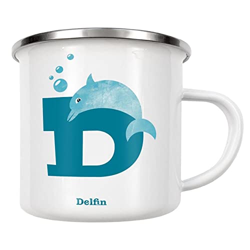 artboxONE Emaille Tasse D wie Delfin von Pia Kolle - Emaille Becher Für Kinder von artboxONE