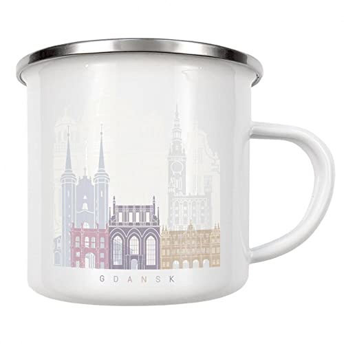 artboxONE Emaille Tasse Danzig Skyline Pastell von Paul Rommer - Emaille Becher Städte von artboxONE