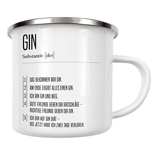 artboxONE Emaille Tasse Definition Gin von AB1 Edition - Emaille Becher Typografie von artboxONE