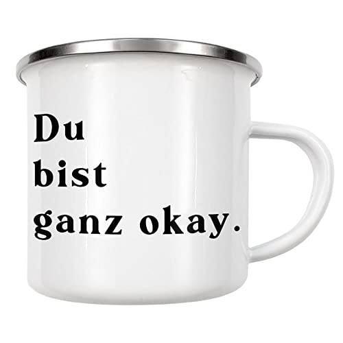 artboxONE Emaille Tasse Du bist ganz ok - Schwarzgrau von AB1 Edition - Emaille Becher Typografie von artboxONE