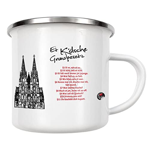 artboxONE Emaille Tasse ET KÖLSCHE GRUNDGESETZ weiß von KoenigReich - Emaille Becher Städte/Köln von artboxONE