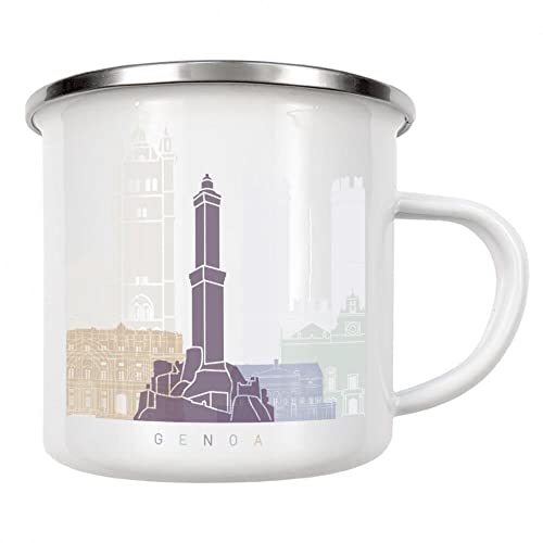 artboxONE Emaille Tasse Genua Skyline Pastell von Paul Rommer - Emaille Becher Städte von artboxONE