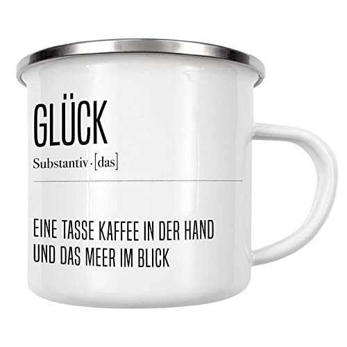 artboxONE Emaille Tasse Glück I von AB1 Edition - Emaille Becher Typografie von artboxONE