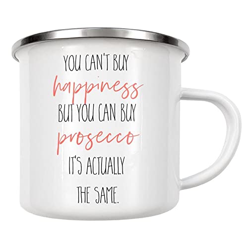 artboxONE Emaille Tasse Glücklich mit Prosecco von Melanie Viola - Emaille Becher Typografie von artboxONE