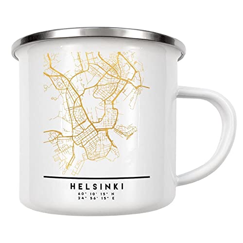 artboxONE Emaille Tasse Helsinki Finland Street MAP Art von Emiliano Deificus - Emaille Becher Städte von artboxONE