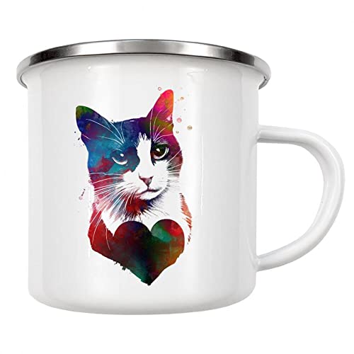 artboxONE Emaille Tasse Katzen lieben Grafik von Justyna Jaszke - Emaille Becher Tiere von artboxONE