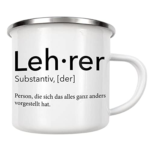 artboxONE Emaille Tasse Lehrer Definition 65" von AB1 Edition - Emaille Becher Schwarzweiß von artboxONE