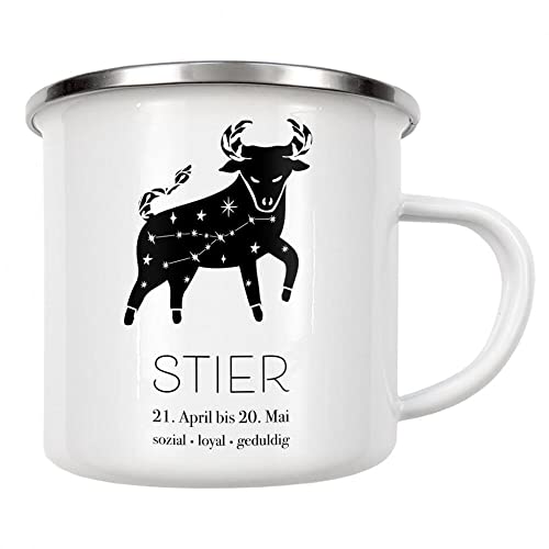 artboxONE Emaille Tasse Motiv Sternzeichen Stier von Visual Statements - Emaille Becher Typografie von artboxONE