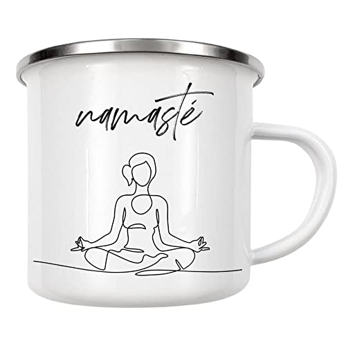 artboxONE Emaille Tasse Namasté b/w von Dimaz Art - Emaille Becher Typografie von artboxONE