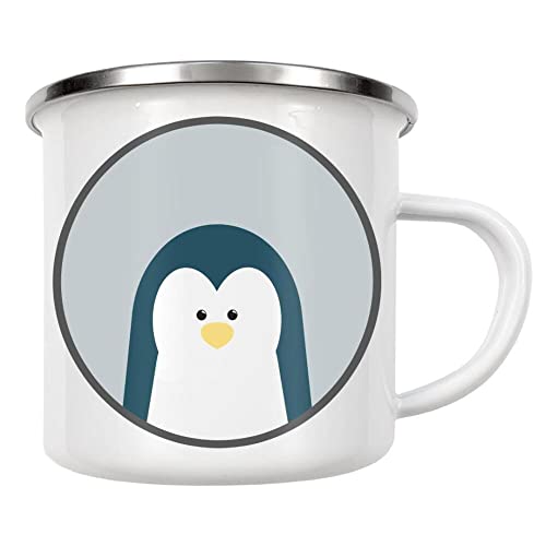 artboxONE Emaille Tasse Pinguin Portrait von Man ON The Milky Way - Emaille Becher Für Kinder von artboxONE