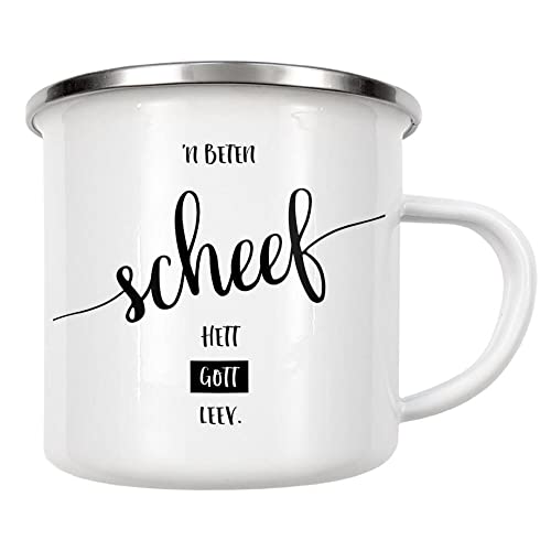 artboxONE Emaille Tasse Plattdeutsch `N BETEN SCHEEF von Melanie Viola - Emaille Becher Typografie von artboxONE