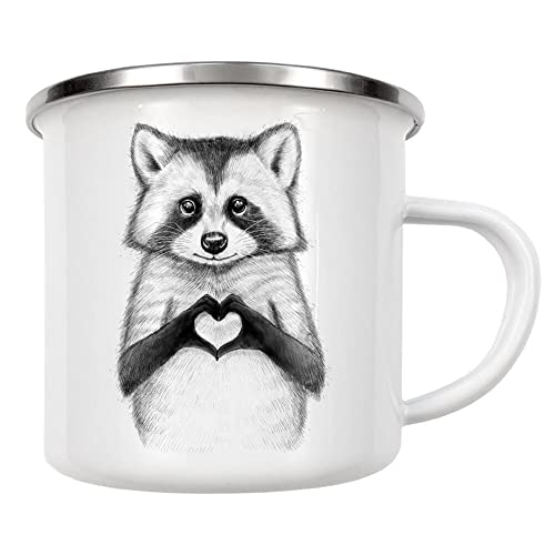 artboxONE Emaille Tasse Raccoon with Heart von Nikita Korenkov - Emaille Becher Für Kinder von artboxONE