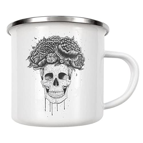 artboxONE Emaille Tasse Skull with Flowers von Valeriya Korenkova - Emaille Becher Natur von artboxONE