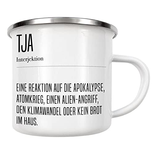 artboxONE Emaille Tasse Tja Definition von AB1 Edition - Emaille Becher Typografie von artboxONE