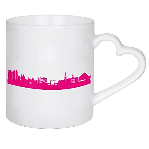 artboxONE Herztasse Amsterdam 04 Pink Skyline Pink Print Monochrome von 44spaces - Herztasse Städte von artboxONE