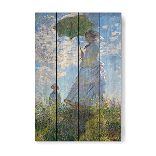 artboxONE Holzbild 60x40 cm Menschen Frau mit Sonnenschirm - C. Monet von Künstler Mango Art von artboxONE