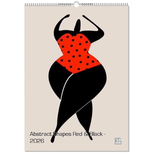 artboxONE Kalender 2026 Abstract Shapes Red & Black Wandkalender A2 2026 Abstrakt von artboxONE