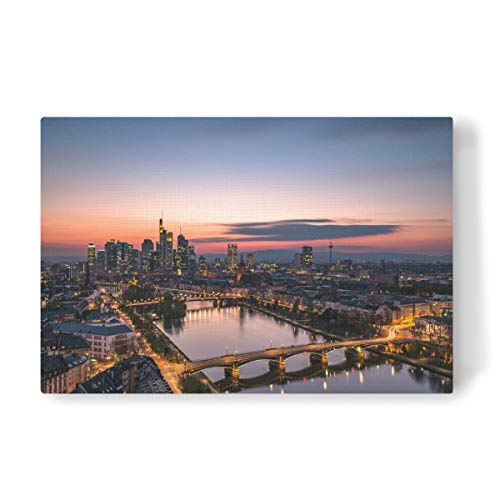 artboxONE Leinwand 120x80 cm Städte/Frankfurt Frankfurt Skyline nach Sonnenuntergang von Robin Oelschlegel von artboxONE