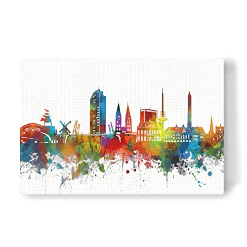 artboxONE Leinwand 120x80 cm Städte Bremen Skyline Watercolor von Bekim Mehovic von artboxONE