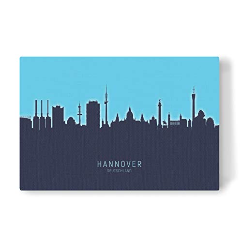 artboxONE Leinwand 120x80 cm Städte Hannover Germany Skyline Glow Blue von Michael Tompsett von artboxONE