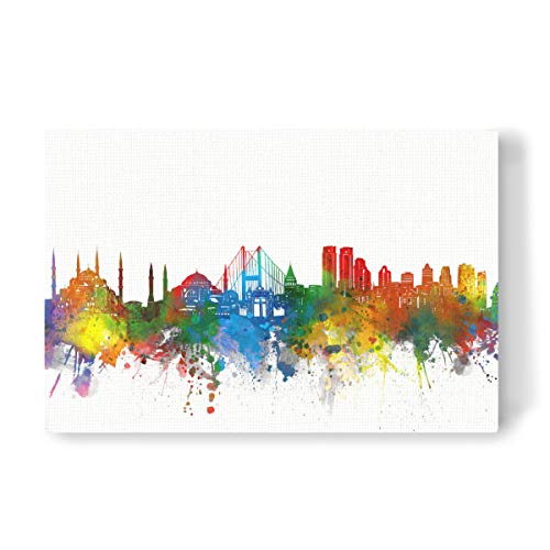 artboxONE Leinwand 120x80 cm Städte Istanbul Skyline Watercolor von Bekim Mehovic von artboxONE
