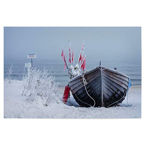 artboxONE Poster 120x80 cm Natur Fischerboot auf Usedom im Winter - Bild Boot fischerboot Idylle von artboxONE