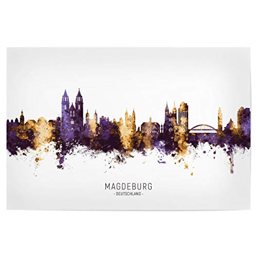 artboxONE Poster 120x80 cm Städte Magdeburg Skyline PurpleGold - Bild magdeburg City Cityscape von artboxONE
