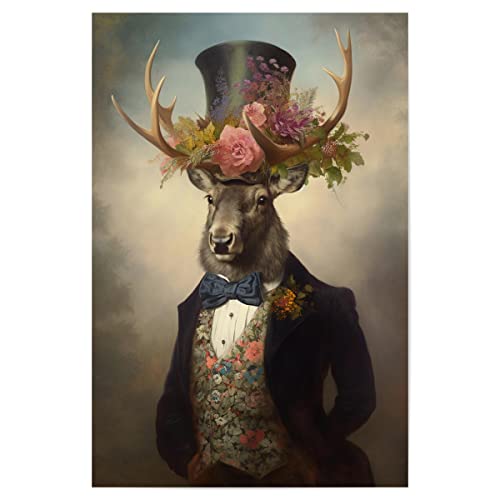 artboxONE Poster 120x80 cm Tiere Gentleman Hirsch mit Blumen - Bild Hirsch Blume Blumen von artboxONE