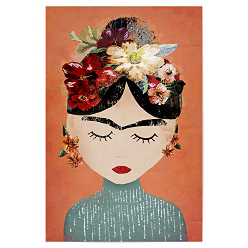 artboxONE Poster 150x100 cm Menschen Frida (orange Version) hochwertiger Design Kunstdruck - Bild Frida floral Frida von artboxONE