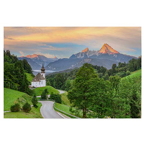 artboxONE Poster 150x100 cm Natur Maria Gern und Watzmann - Bild berchtesgaden alpenglühen Bayern von artboxONE