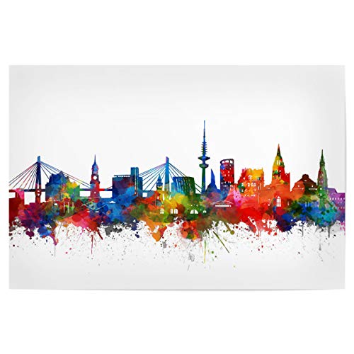 artboxONE Poster 150x100 cm Städte/Hamburg Hamburg City Skyline Watercolor - Bild Hamburg Artistic Bavaria von artboxONE