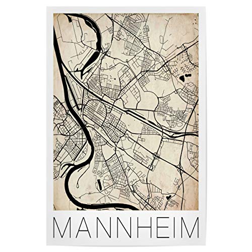 artboxONE Poster 150x100 cm Städte Retro Map Mannheim Germany 2" - Bild Retro Mannheim Map von artboxONE