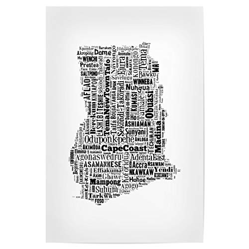 artboxONE Poster 150x100 cm Typografie Ghana Map Black 2" hochwertiger Design Kunstdruck - Bild Karte Land Ghana von artboxONE