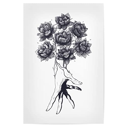 artboxONE Poster 30x20 cm Anatomie Floral Hand with Lotuses hochwertiger Design Kunstdruck - Bild Hand Blumen Blumen von artboxONE