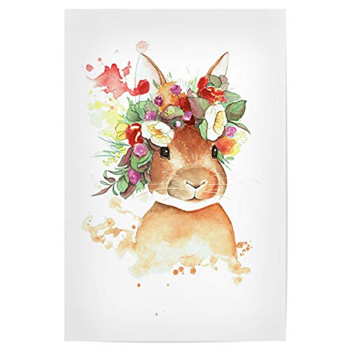 artboxONE Poster 30x20 cm Floral Flower Rabbit hochwertiger Design Kunstdruck - Bild hase aquarell Blumen von artboxONE