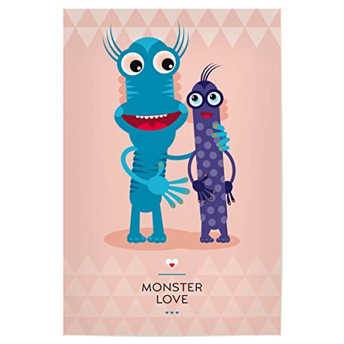 artboxONE Poster 30x20 cm Für Kinder Blau und Pindi - Bild Monster Freundschaft Friends von artboxONE