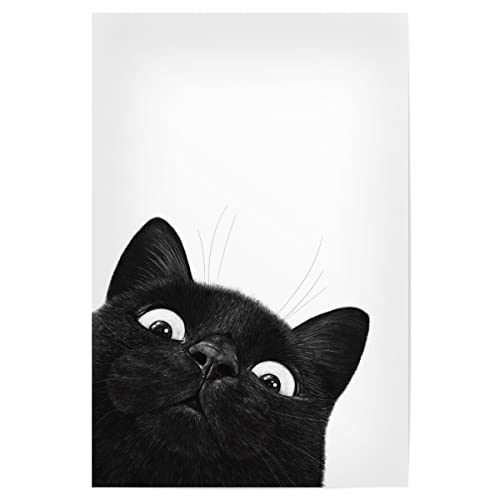 artboxONE Poster 30x20 cm Für Kinder Lustige Schwarze Katze hochwertiger Design Kunstdruck - Bild Katze Grafik Katze von artboxONE